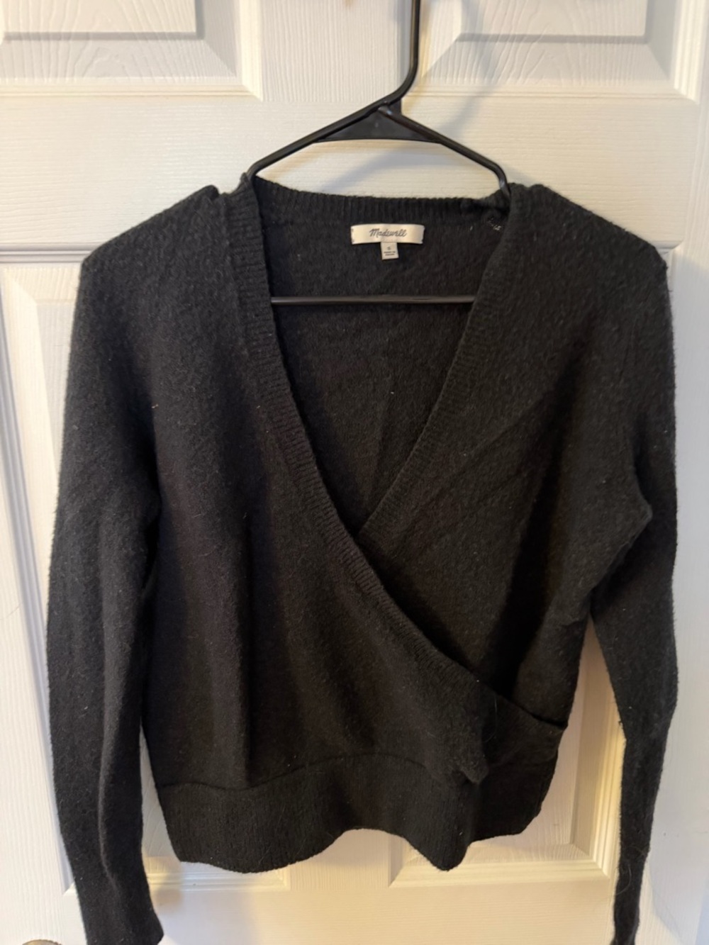 Madewell Black Crossover V-Neck Wrap Sweater
